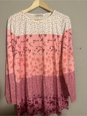 MISSLOOK Pink and White Floral Colorblock Long Sleeve Pajama Top